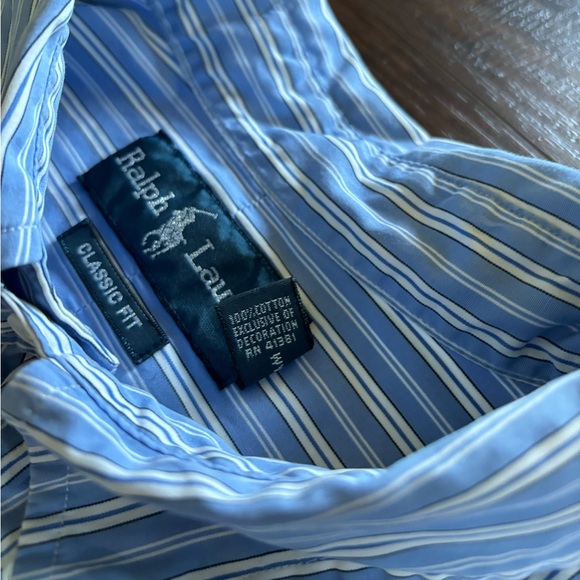 Ralph Lauren Shirt Mens Large Classic Fit Button Down Blue Striped Long Sleeve - Picture 4 of 8